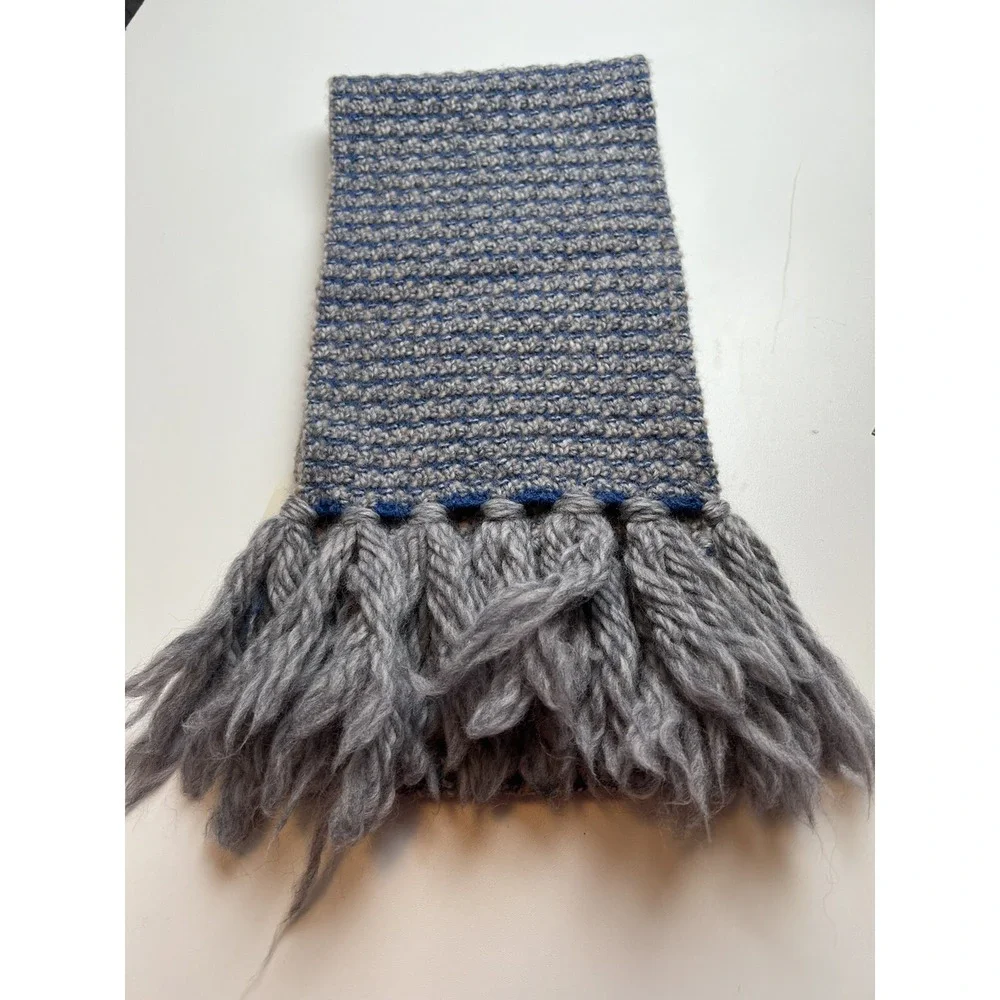 TALBOTS Long Wool Tweed Scarf Royal Blue Gray Taupe Fringed 68 x 8 Inches